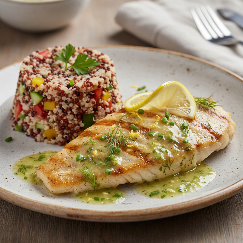 Tilápia ao Molho de Limão, Ervas e Quinoa Colorida – Refeição Fitness Leve e Saborosa