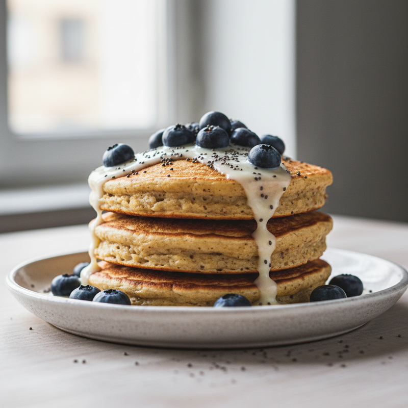 Panquecas de Whey Protein com Aveia, Mirtilos e Chia – Café da Manhã Power
