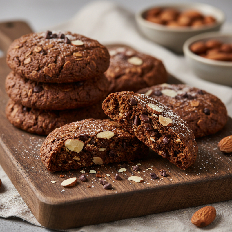 Biscoitos de Aveia, Cacau e Amêndoas – Lanche Fitness Pós‑Treino