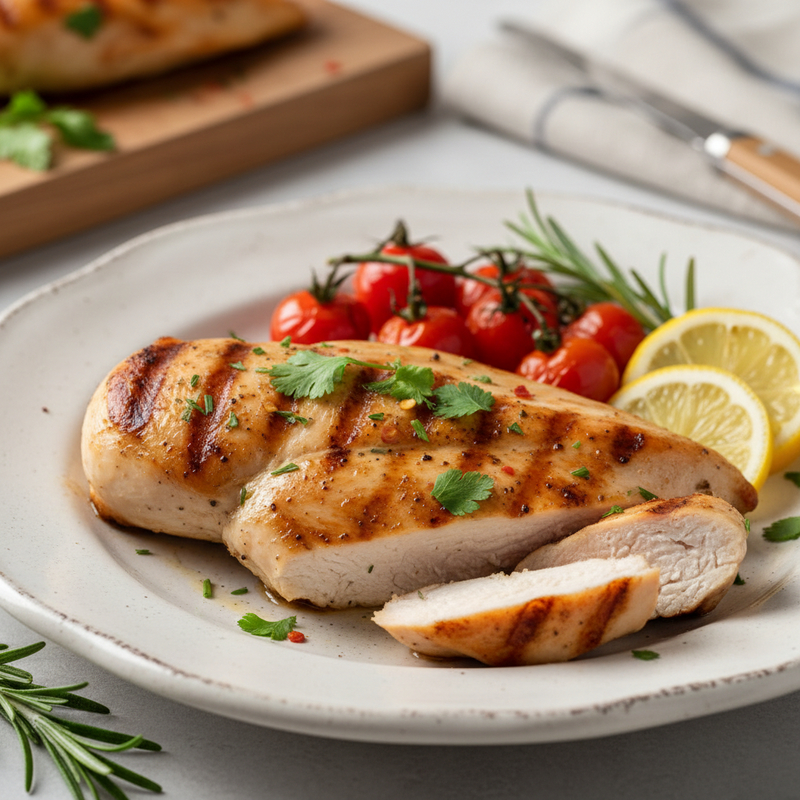 Frango grelhado fit servido com legumes e quinoa