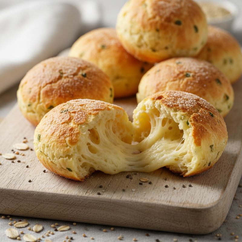 Cesta com pães de queijo fit recém-assados, com textura dourada e macia, ideais como lanche energético e nutritivo.