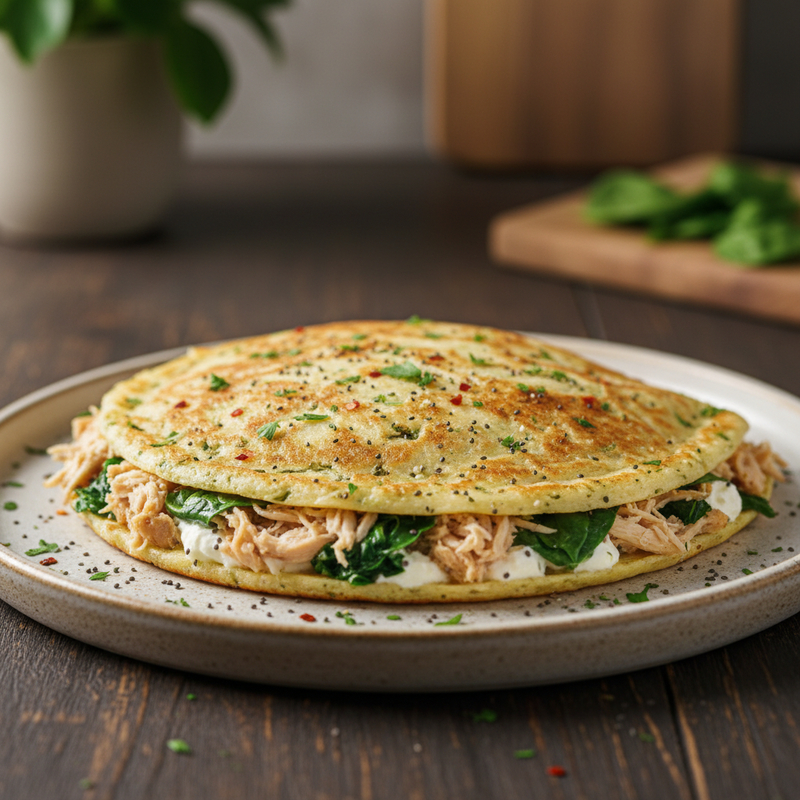 Crepioca proteica fácil recheada com banana e pasta de amendoim, ideal para um café da manhã nutritivo e energético.