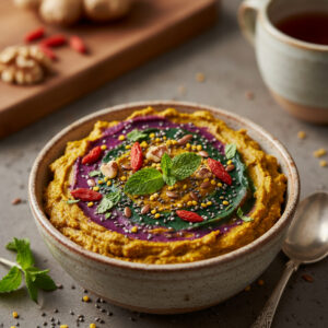 Foto de um copo com shot matinal anti-inflamatório, feito com gengibre, cúrcuma e limão.