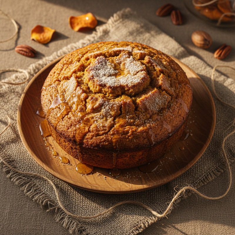 Foto de bolo de batata doce proteico em fatias, pronto para ser saboreado como lanche fit.