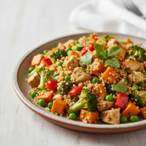 Cuscuz Marroquino Proteico com Frango e Legumes: A Sua Melhor Receita Para Marmitas! - uma opção de receita cuscuz marroquino proteico.