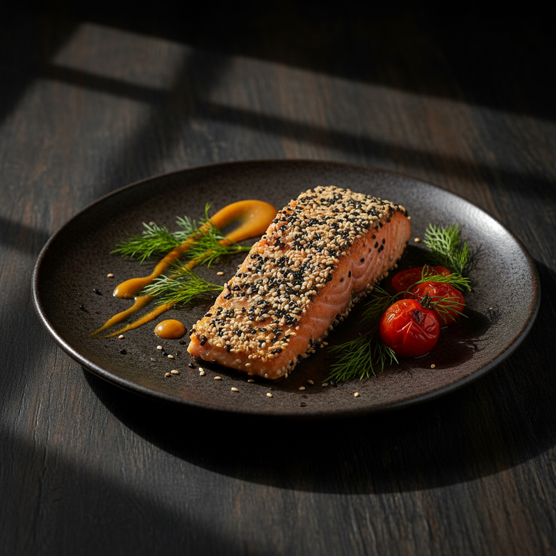 Salmão Grelhado com Crosta de Gergelim: Sabor, Nutrição e Performance! - uma opção de Salmão Grelhado Crosta Gergelim.