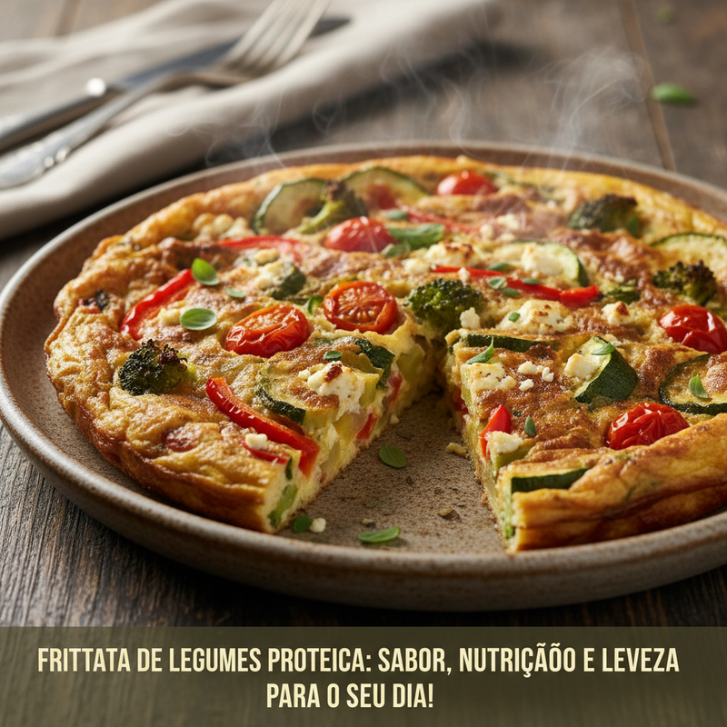 Frittata de legumes proteica com espinafre e tomate cereja, perfeita para uma refeição saudável.