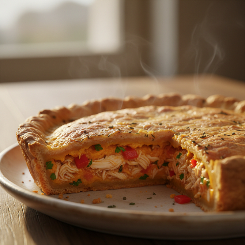 Torta Fit de Frango com Batata Doce em uma travessa, com porções individuais prontas para marmitas saudáveis e práticas.