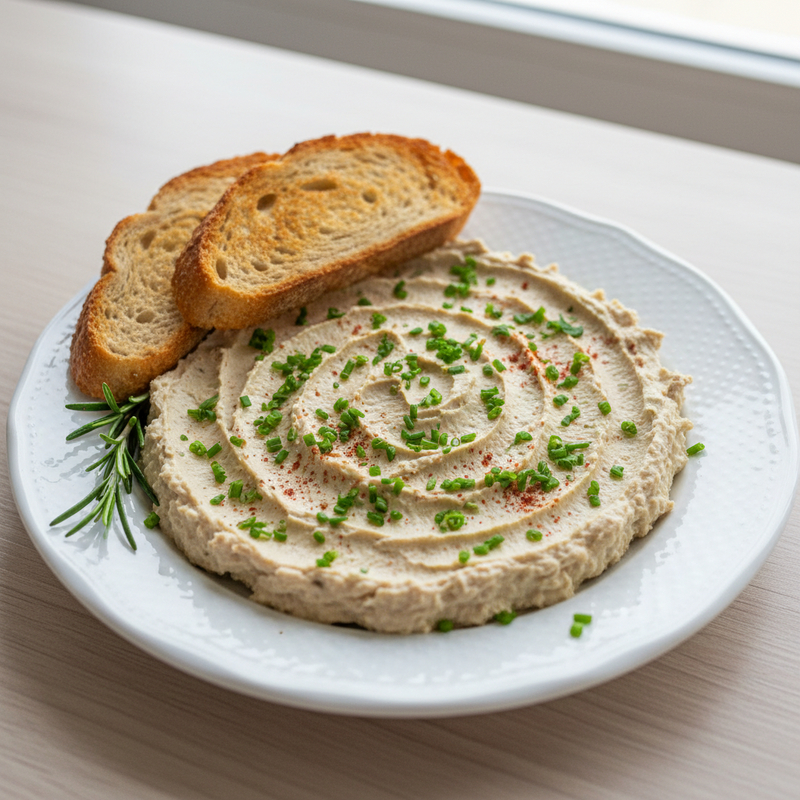 Patê de frango cremoso fit em tigela com torradas integrais, receita prática e proteica